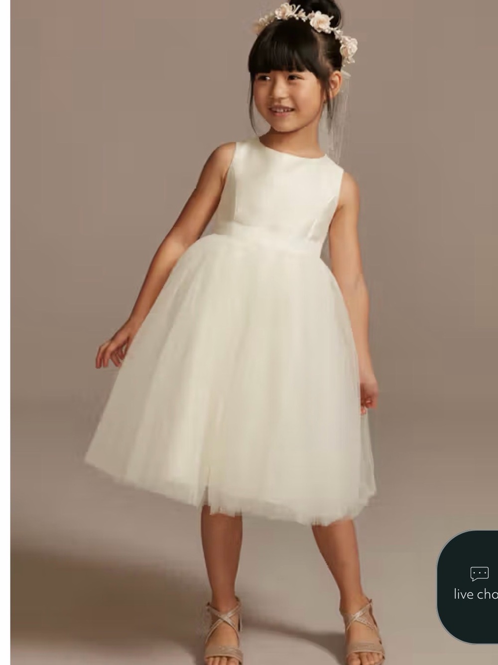 David's Bridal Ivory Satin & Tulle Flower Girl Dress